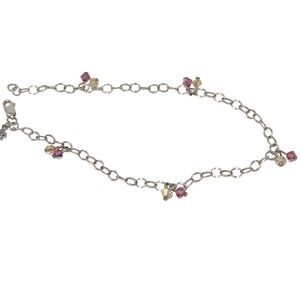 Elyse Ryan Pink Lemonade Sterling Silver‎ 925 Pink Yellow Crystal Charm Anklet